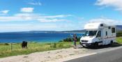 Britz Camper van on the road in Tassie